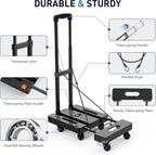 SPACEKEEPER Folding Hand Truck, 500 LB Heavy Duty Luggage Cart, Black