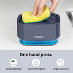 ROSEOK Dish Soap Dispenser with Sponge Holder for Kitchen, Navy Blue