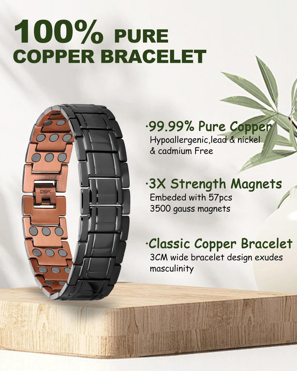 MagEnergy Copper Bracelet for Men-3X Copper Magnetic Bracelets-Ring Set