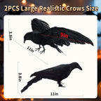 Black Fake Crows Halloween Decorations, 2 Pcs Large Realistic Feather Crows