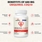 Besibest Ubiquinol CoQ10-600mg-Softgel, Active Coq10 Ubiquinol Supplement with Vitamin E & Omega 3, 6, 9, High Absorption-Coenzyme-Q10, Powerful Antioxidant for Energy Production, Tested, 60 Count