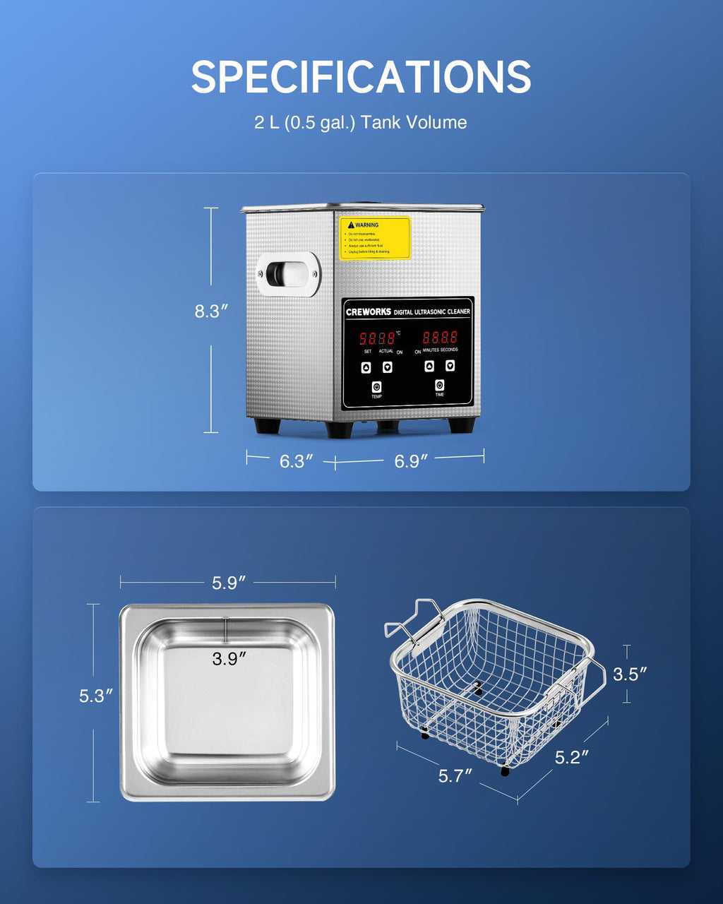CREWORKS 2L Jewelry Cleaning Machine - 40kHz Digital Sonic Cleaner