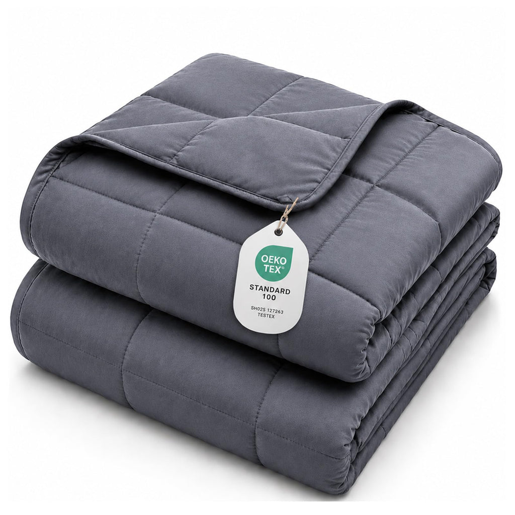 L'AGRATY Weighted Blanket for Adults 15lbs, 48"x72", Dark Grey Twin Full Size Heavy Throw Blanket, Cooling, Breathable, Microfiber with Glass Beads, Big, Washable, All-Season