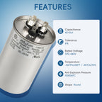 QYCKFIXR AC Capacitor 45+5 uF 45/5 MFD ±6% 370V/440VAC CBB65 Dual Run Circular Start Capacitor for Heat Pump Air Conditioner，Ten Years of Coverage