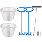Saillong 2 8" Pool Skimmer Basket for Inground Pool & 2 Skimmer Basket Handle & 1 Stainless Steel Hook, Universal Pools Skimmers Baskets Replacement for Debris Removal, Keep Hands Clean(Blue, White)