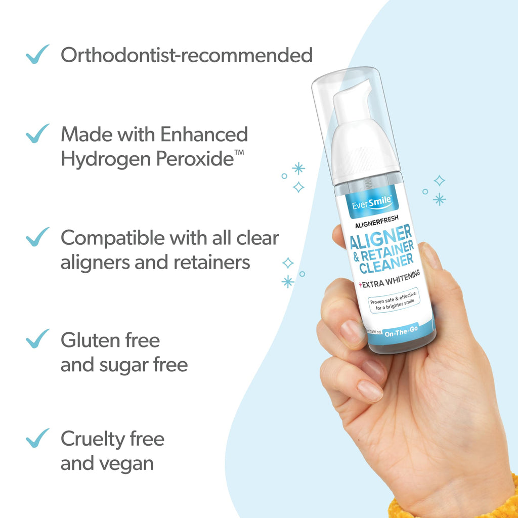 EverSmile AlignerFresh Extra Whitening Foam – Cleaner Compatible w/Invisalign and All Clear Aligners and Retainers – Eliminates Bacteria, Whitens Teeth, Fights Bad Breath – 50ml (1 Pack)