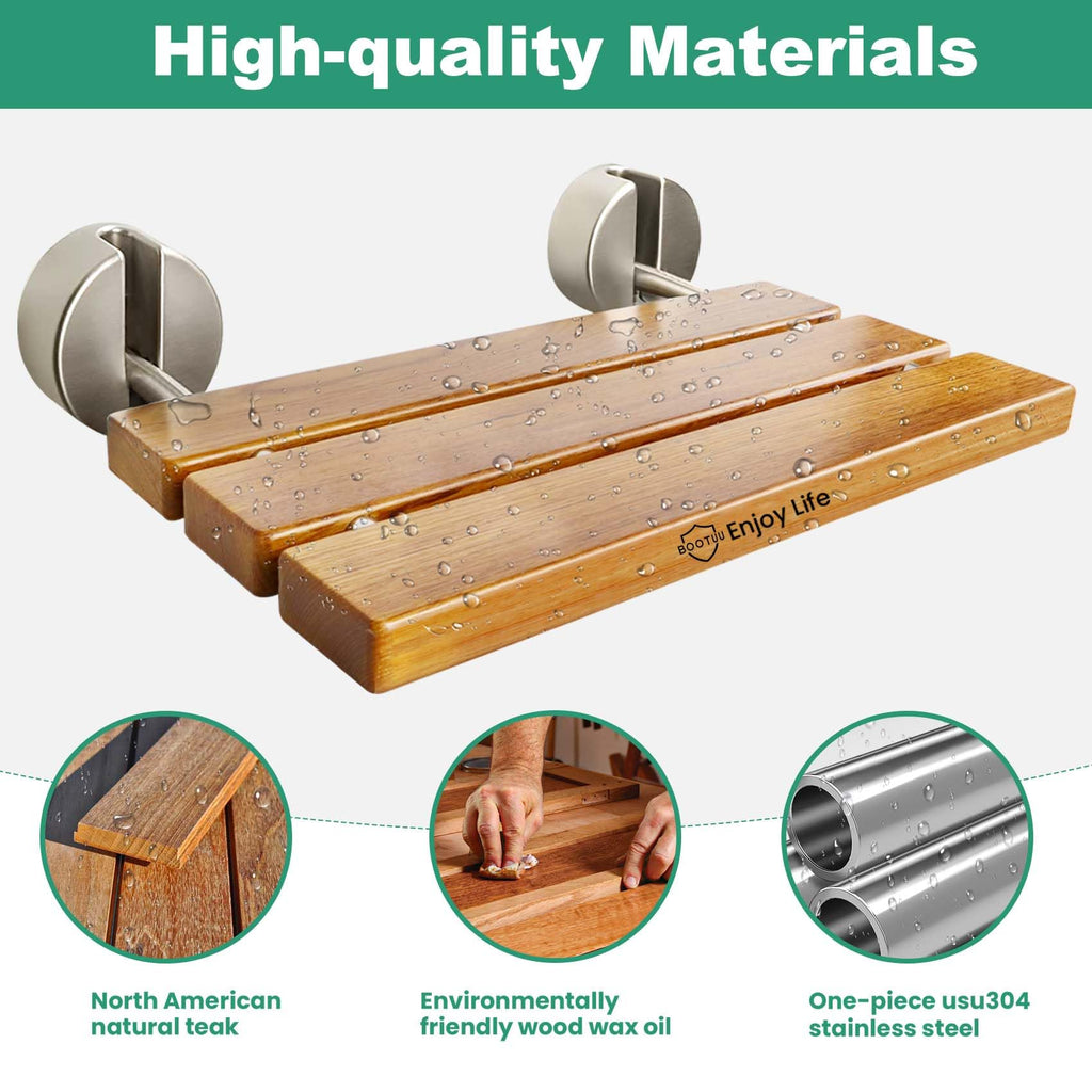 20 Inchs Teak Folding Shower Seat Wall Mounted, Fold Down Shower Seat for Inside Shower, Home Care Folding Shower Seat, Wall Mounted Shower Bench with 400 Lb. (Wood)