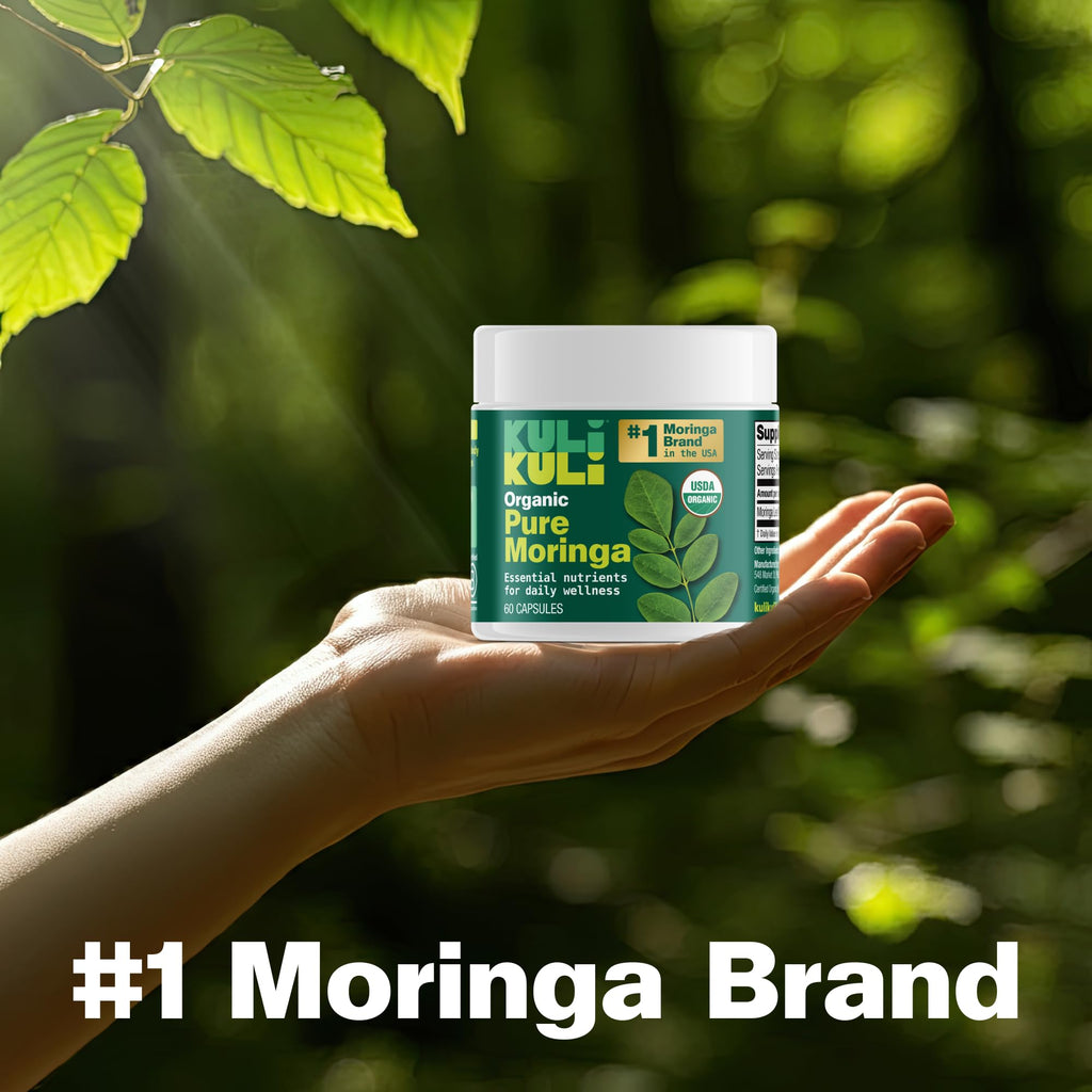 Kuli Kuli Organic Moringa Capsules 120 Count - Premium Moringa Leaf Powder Capsules - Nutrient-Dense Superfood for Energy, Vitality, and Wellness