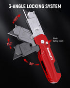 KAIWEETS Utility Knife Scraper, 2-in-1 Folding Box Cutter with Blade Storage, Heavy Duty Zinc Alloy Body, Retractable Design, 12pcs SK2 Black Blades replacement, EDC Tool for Home, Office, DIY– Red