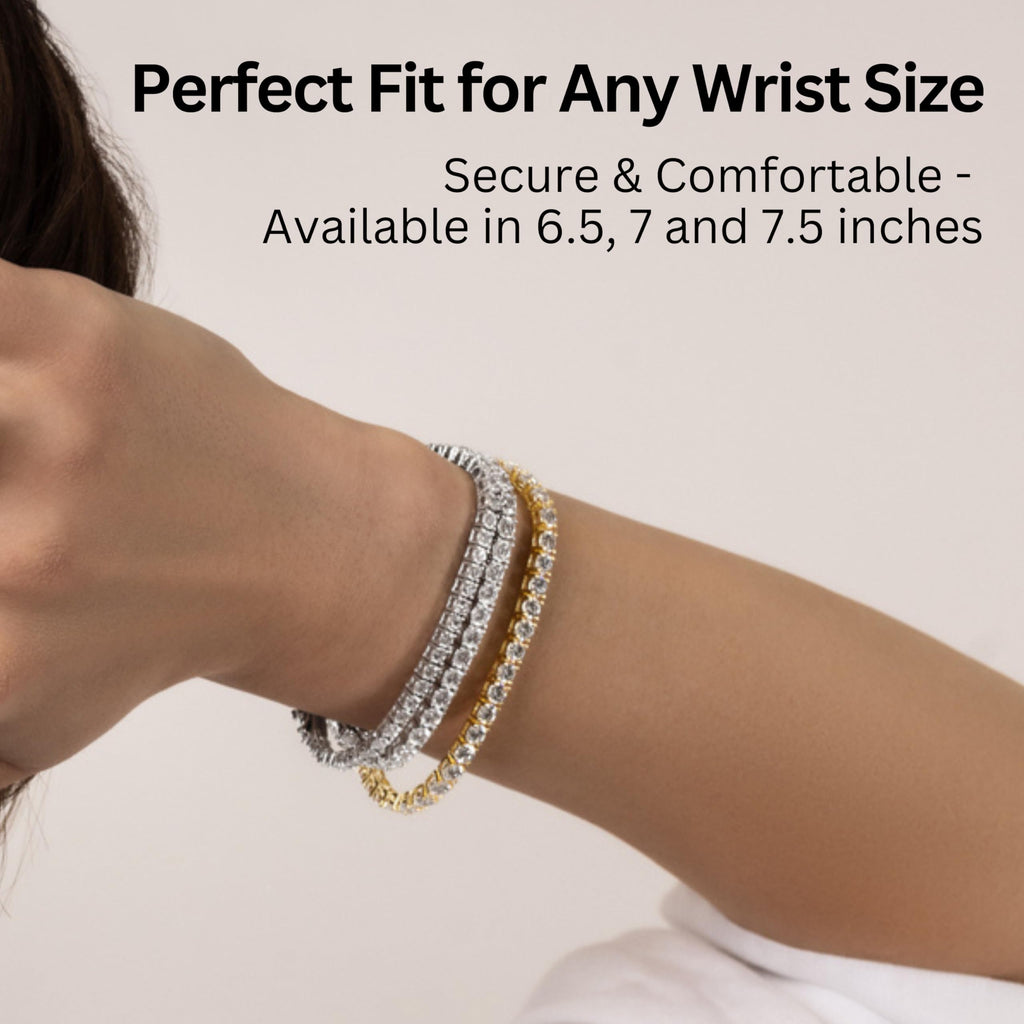 KISPER Tennis Bracelets for Women 14k White Gold Plated Round Cut CZ
