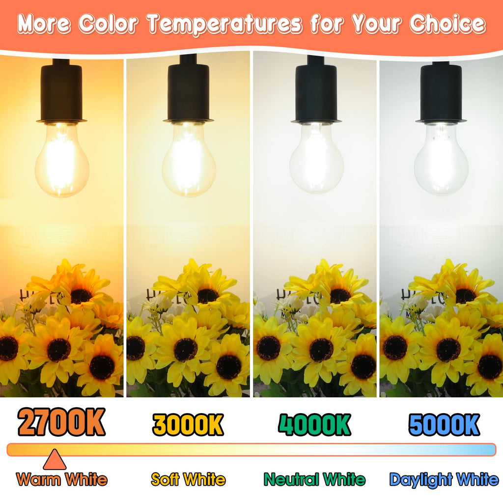 MAXvolador 60W Equivalent E26 LED Filament Light Bulbs, 850LM Warm White 2700K Efficient 6W A19 Edison Bulb, Non-Dimmable Medium Base, 4-Pack