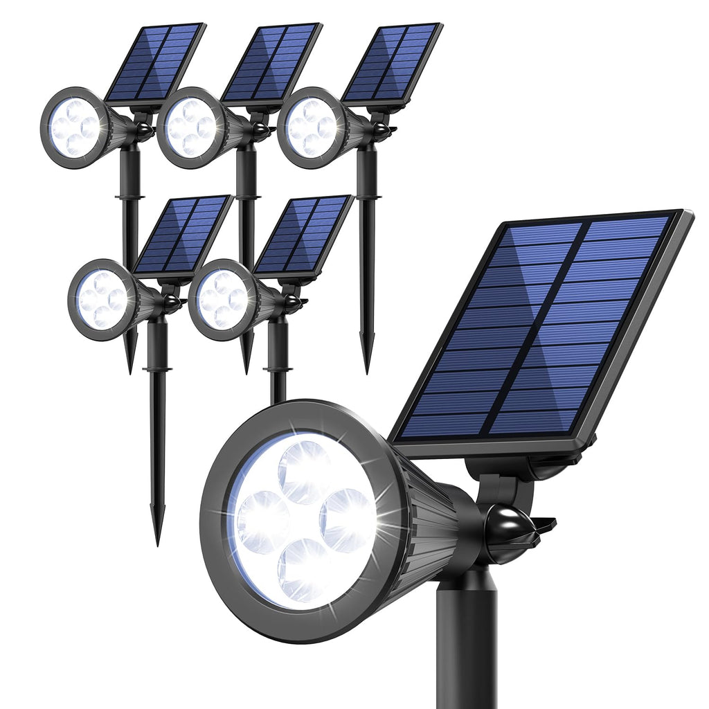 JEJOT Solar Lights Outdoor Waterproof IP65, Cool White Light, 2 Lighting Modes, Solar Spotlights for Yard Garden Solar Spot Lights for Flag Landscape Auto On/Off-6 Pack
