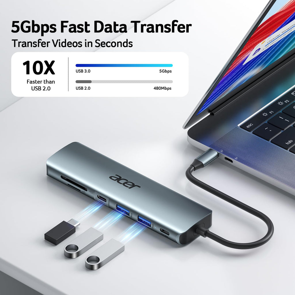 Acer USB C Hub, 7 in 1 Multi-Port Adapter for Laptop/Mac Type C Devices