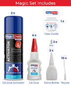 CA Glue with Activator (4 x 1.7 oz + 2 x 13.5 fl oz Activator), Cyanoacrylate Adhesive for 3D Printing & Acrylic, Strong Bond Super Glue Accelerator Set (2 Pack)