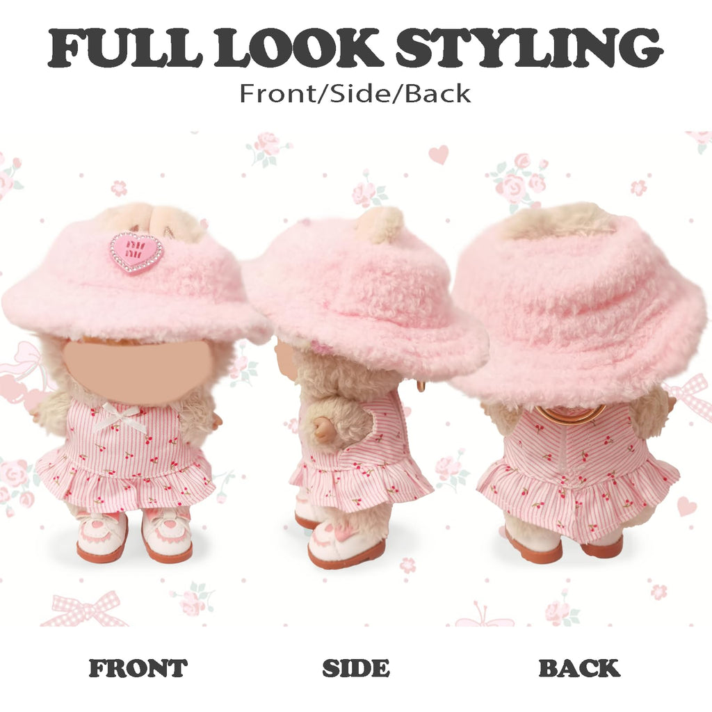 Clothes Compatible with LABUBU Doll – 3PCS Pastoral Style Set, 17cm Doll Clothes Designer Outfit for Sweet Camping Theme, Chic Stylish Accessories for Labubu, No Doll (Cherry Picnic Dress) ﻿