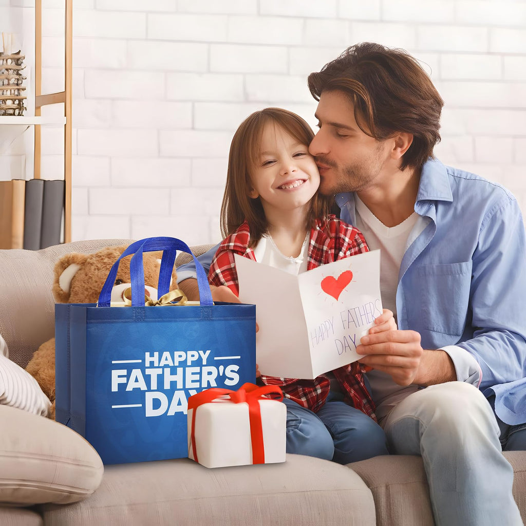 YANGTE 6 Pack 13" Fathers Day Gift Bags with Tissue Paper, Gift Bags Medium for Men Dad Father Grandpa, Happy Fathers Day Gift for Party Favor Supplies, 12.8"*10.2"*6.3"