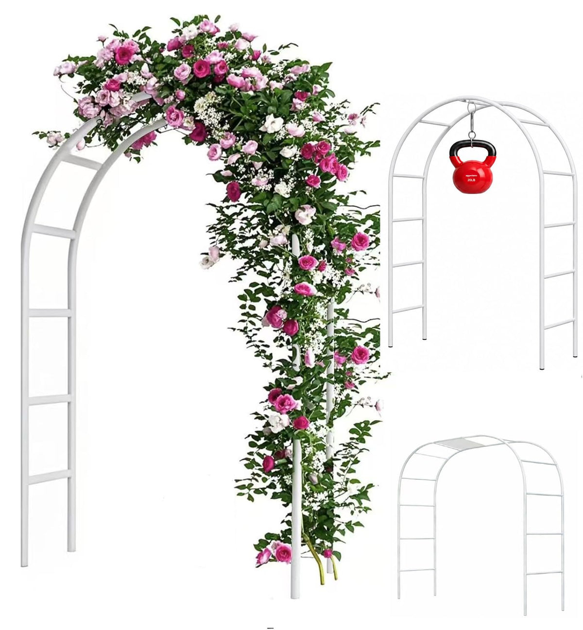 Adorox Metal Garden Arch Trellis for Climbing Plants 7.8ft Outdoor Arch Wedding Halloween Christmas Vine Trellis Pumpkin Archway Assemble Freely 2 Sizes White