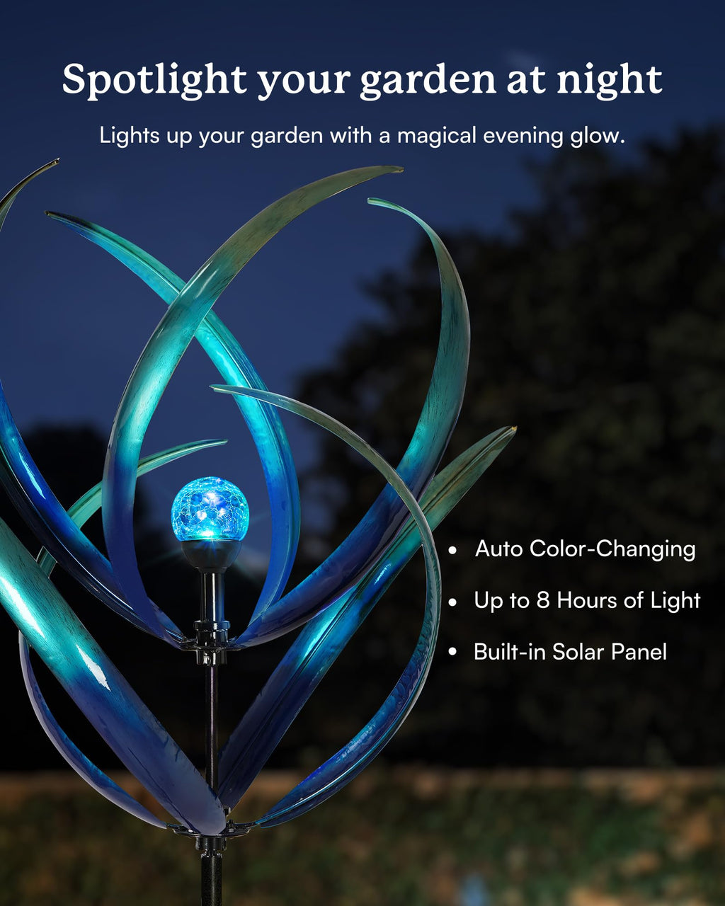 Cyan Oasis 82 inch Wind Spinners Outdoor - Extra Large Outdoor Metal Wind Sculptures Spinners with Solar Light, Windmills for The Yard Garden, Yard Art Garden Lawn Decor - Peacock Blue