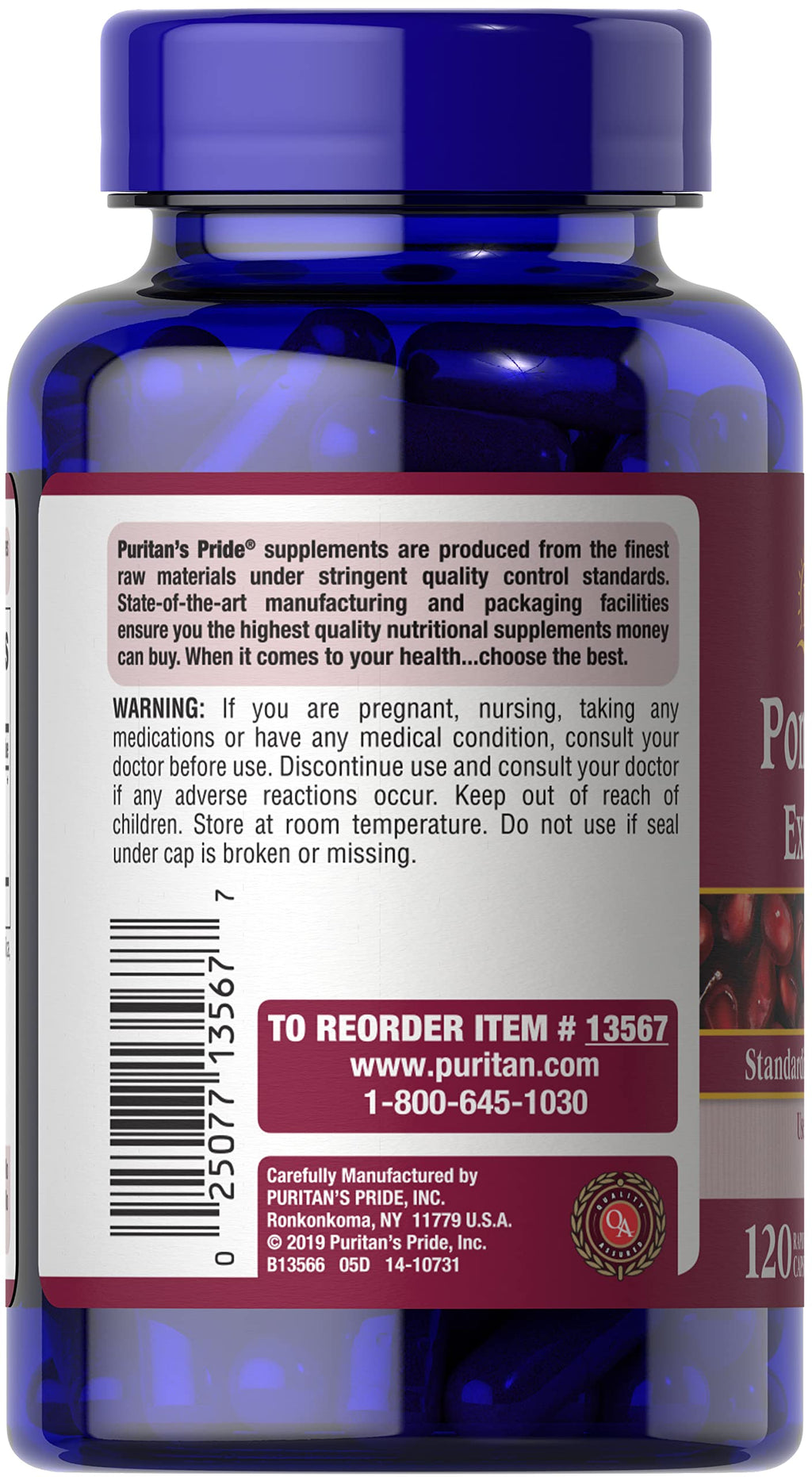 Puritan's Pride Premium Pomegranate Extract 250mg, Dietary Supplement for Antioxidant Health and Healthy Aging Program, 40% Ellagic Acid,120 Rapid Release Capsules (Packaging May Vary) (Pack of 2)
