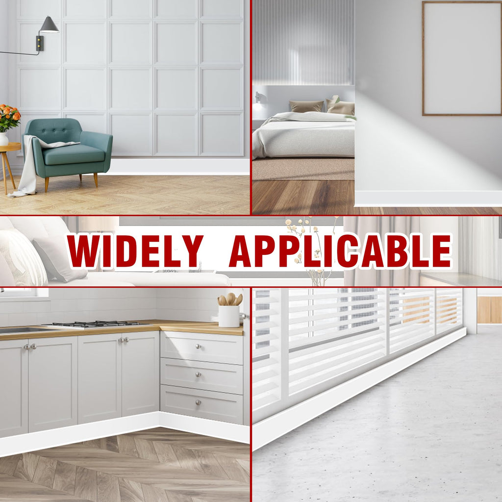 Vinyl Baseboard Molding Trim 4 Inch x 20 Feet Peel and Stick Baseboard Trim Flexible PVC Cove Base Moulding Self-Adhesive Trim for Garage Bathroom Cabinet Floor Walls, White