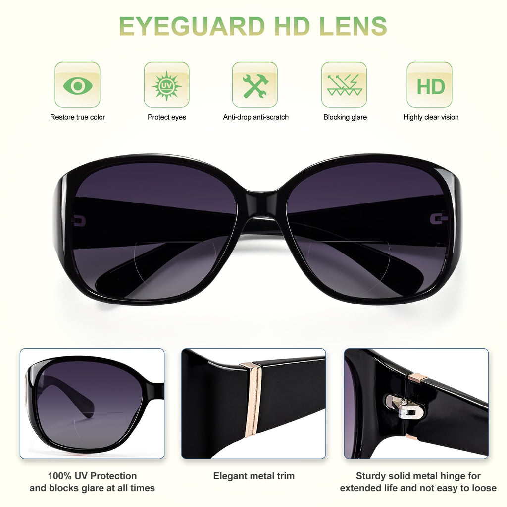 EYEGUARD 2 Pack Bifocal Reading Sunglasses for Women Oversized Sun Readers UV400 Protection Outdoor Reading Glasses 1.75