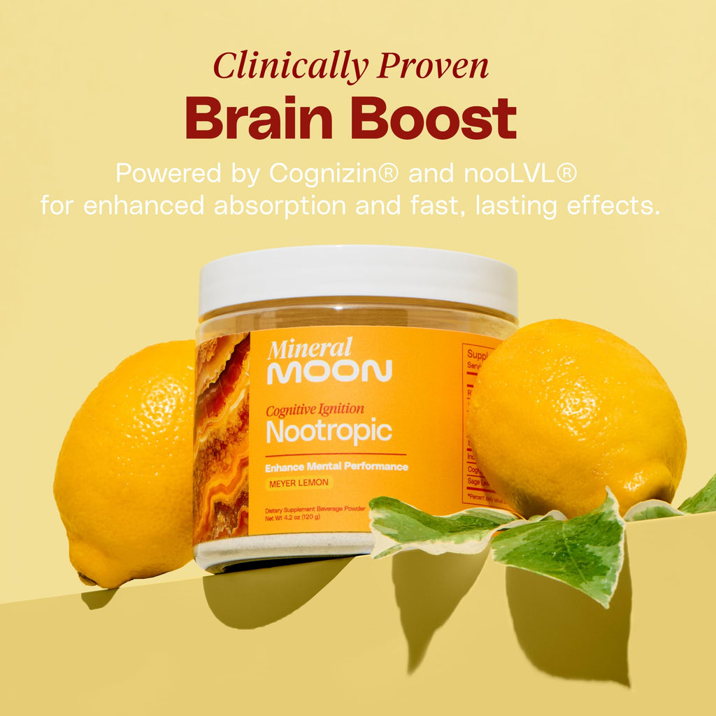 Mineral Moon Premium Cognitive Ignition Nootropic Powder - Brain Supplements For Memory & Focus - Sage Extract, B Vitamins,Cognizine Citicoline& nooLVL - Supports Mental Clarity - No Caffeine or Sugar