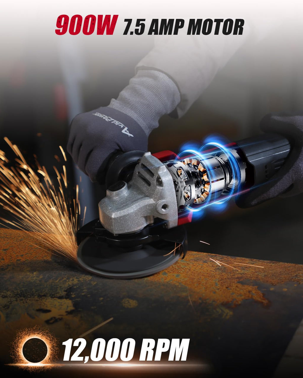 AVID POWER Angle Grinder 7.5-Amp 4-1/2 inch Electric Grinder Power Tools with Grinding Wheels, Cutting Wheels, Flap Disc and Auxiliary Handle for Cutting, Grinding, Polishing & Rust Removal - Dark Red