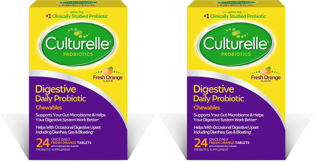 Culturelle Digestive Health Daily Probiotic Chewables for Men & Women, 10 Billion CFUs, Clinically Studied Probiotic, Supports Digestive Health, Diarrhea, Gas & Bloating, 24 Count (Pack of 2)