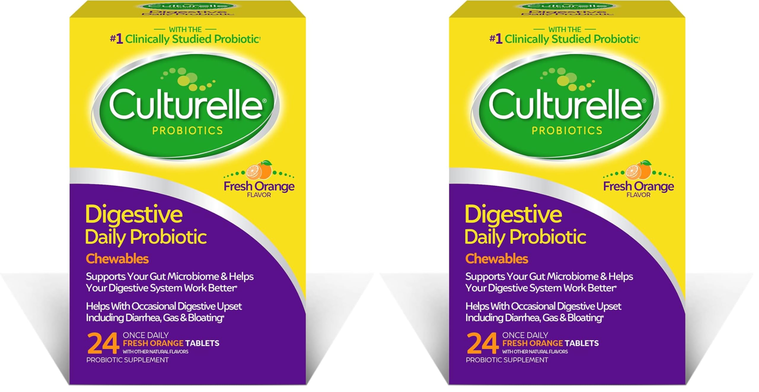 Culturelle Digestive Health Daily Probiotic Chewables for Men & Women, 10 Billion CFUs, Clinically Studied Probiotic, Supports Digestive Health, Diarrhea, Gas & Bloating, 24 Count (Pack of 2)