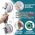 TAILI Grab Bars for Bathtubs and Showers,2 Pack Shower Handles for Elderly Suction,Maximum 330lbs,Shower Bar with Upgraded Rubber Suction Cups,Safety Grip for Senior, No Drilling Removable,Silver