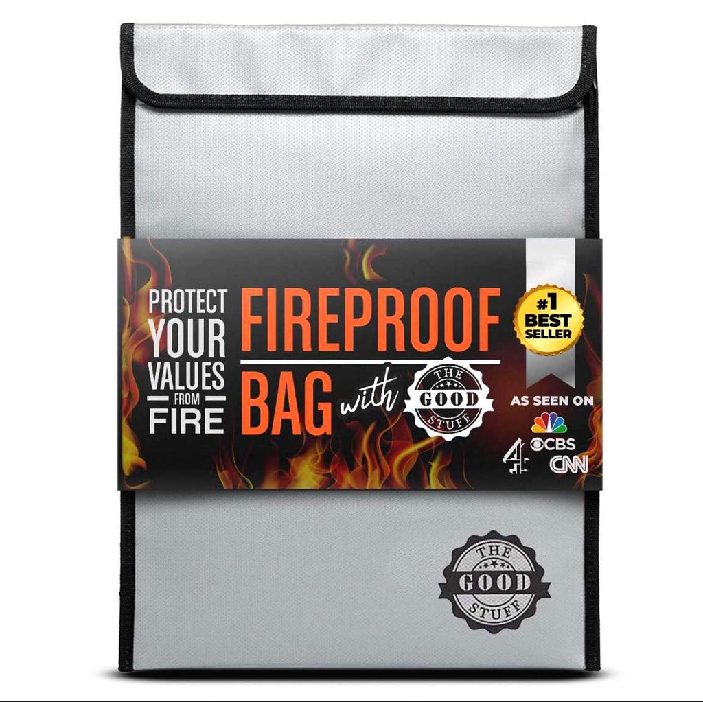 The Good Stuff Fireproof Document Bag Legal Size: 15" x 11" [2000°F Rated] Protect Birth Certificates, Contracts, Legal Papers, Cash, and Other Valuables - Water and Fire Resistant File Bags