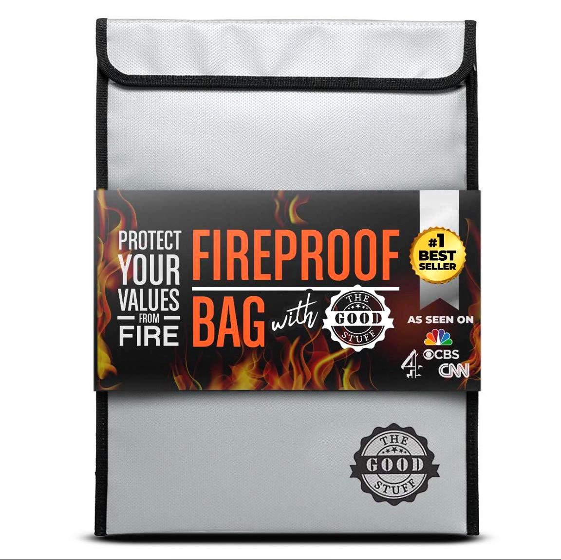 The Good Stuff Fireproof Document Bag Legal Size: 15" x 11" [2000°F Rated] Protect Birth Certificates, Contracts, Legal Papers, Cash, and Other Valuables - Water and Fire Resistant File Bags
