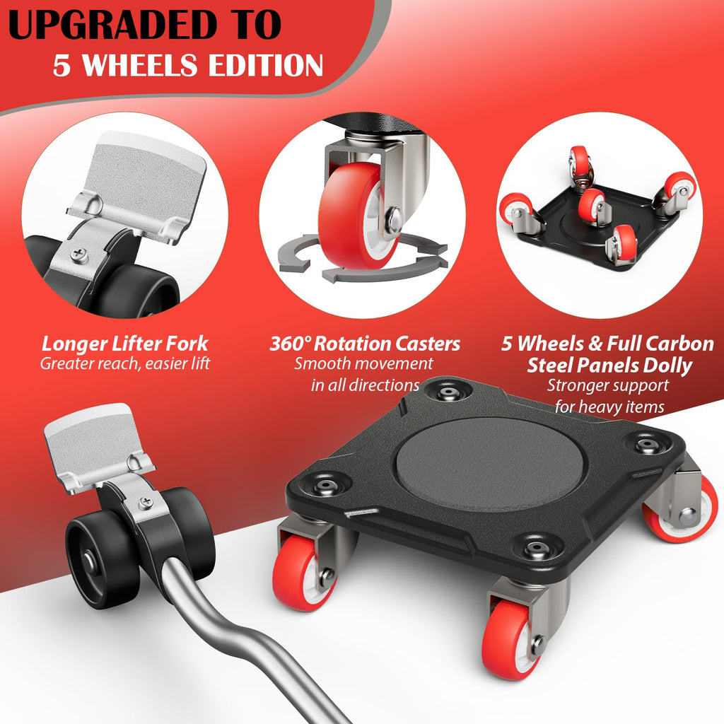 EZ 2MOVE Heavy Duty Furniture Movers with 5-Wheel Dollies, Furniture Dolly Set with Lifter & Base, 360° Swivel Casters, Non-Slip Pads, Up to 2000 lbs Load Capacity