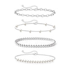 Zeffy Pearl Bracelets for Women, Silver Pearl Beaded Stackable Bracelets Charm Dainty Pearls Bracelet Stack Paperclip Link Chain Layered Bracelet Trendy Silver Bridesmaid Jewelry Set for Women