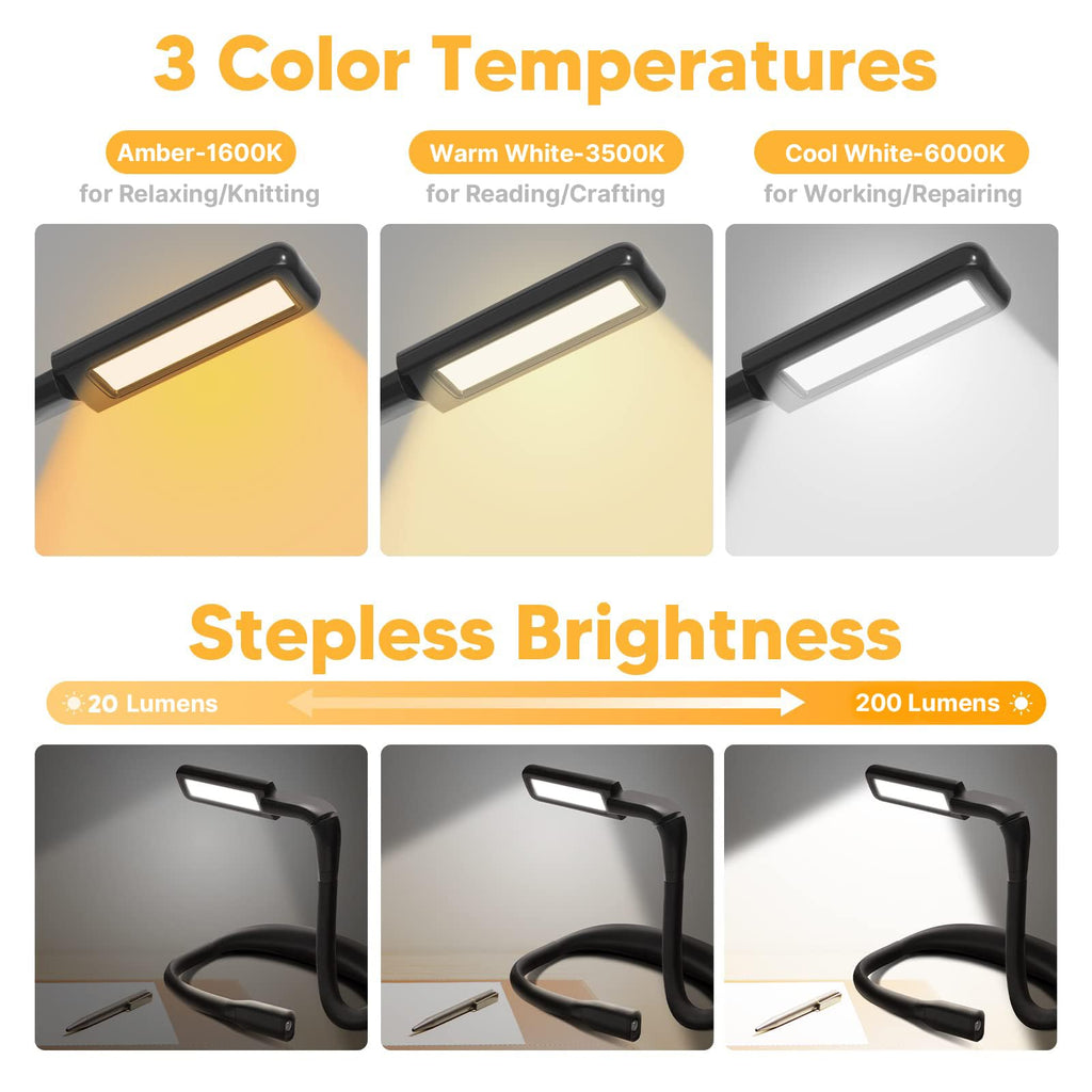 EastPin Reading Light, Rechargeable Neck Light, Stepless Dimming Book Light