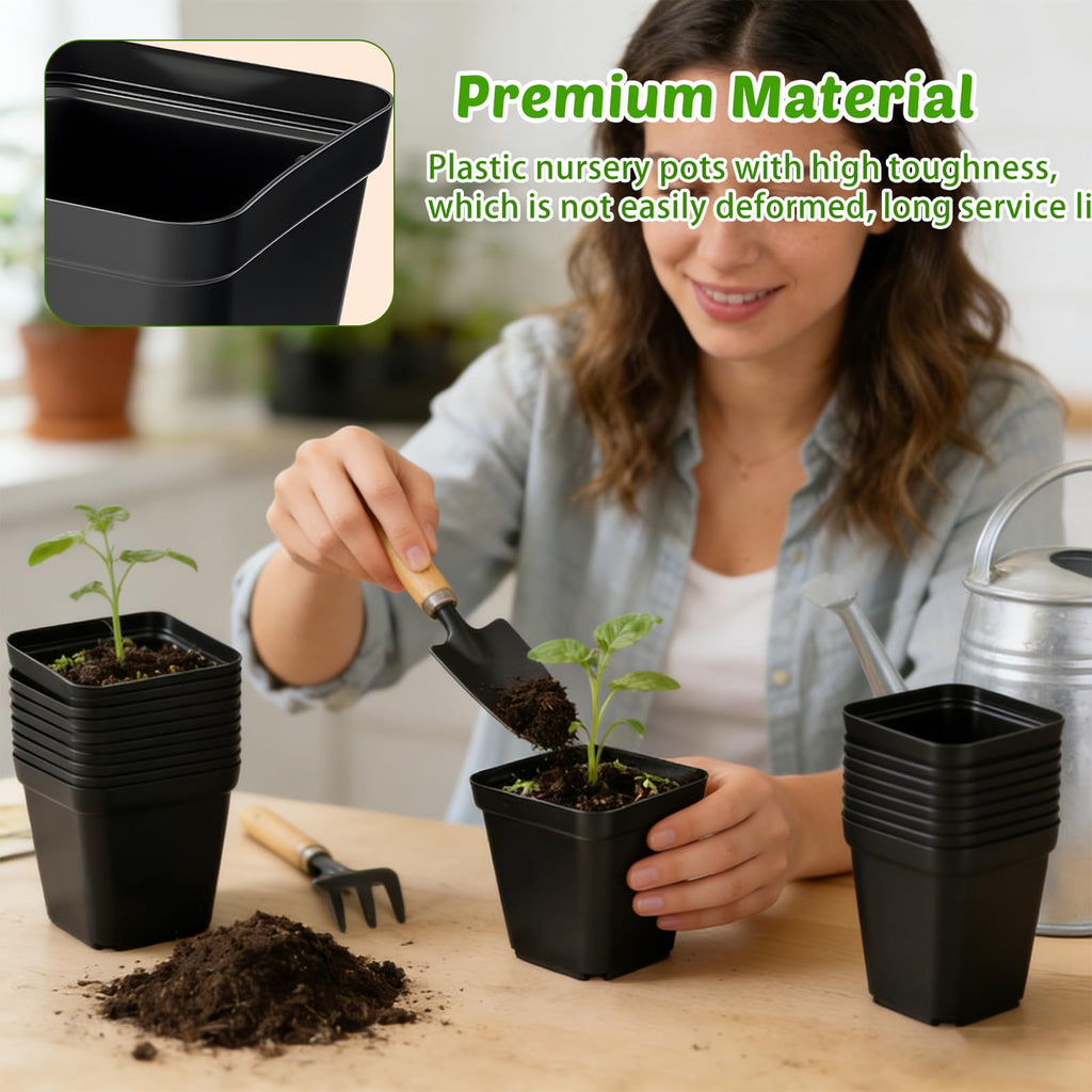 2.6in 100 Pcs Square Nursery Pots with 5 Pcs Plastic Seed Starting Trays