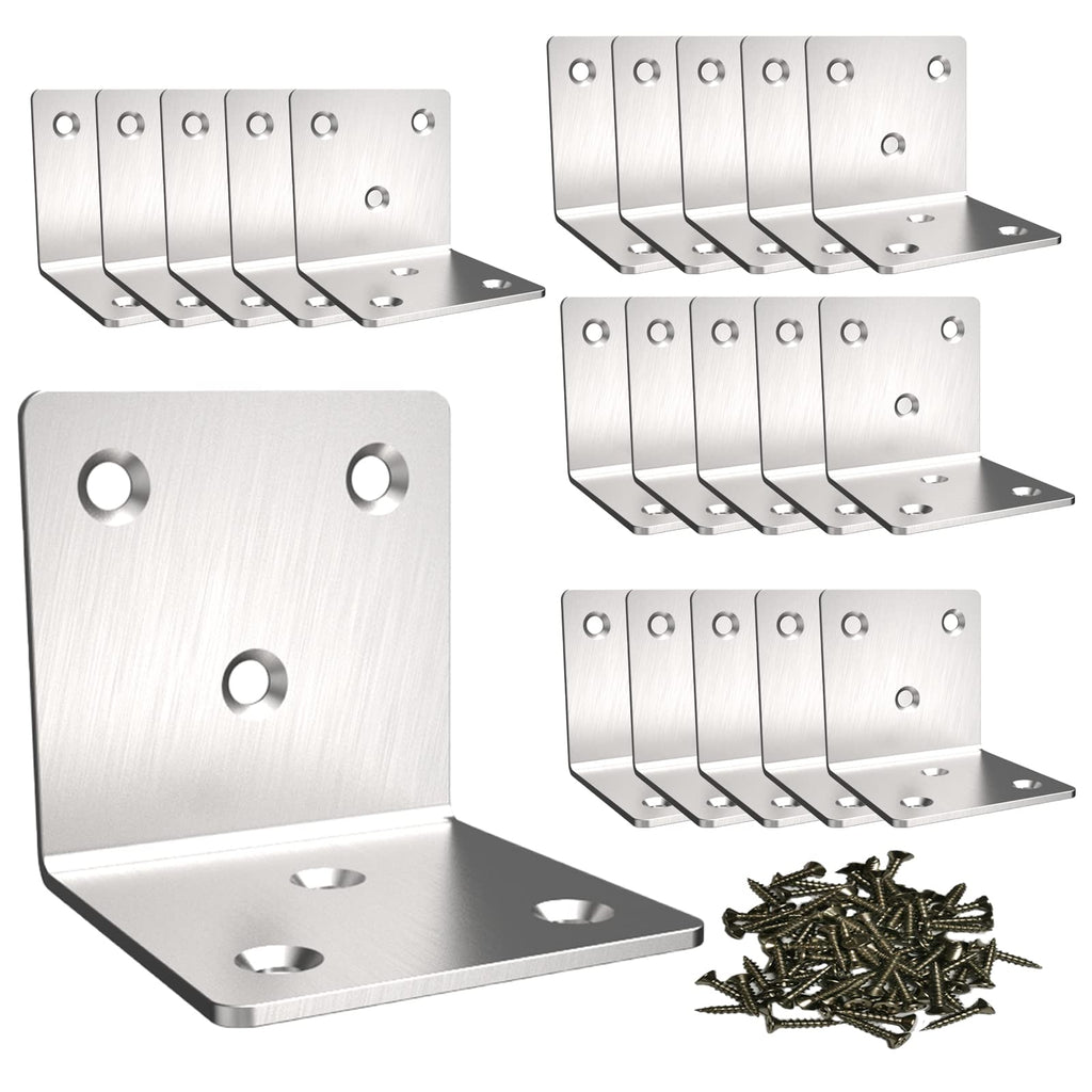 Stainless Steel Corner Bracket,Joint Right Angle Bracket,L Shape Heavy Duty Metal Corner Brace Shelf Supporter for Wood Aufuga (20, 2x2x2)