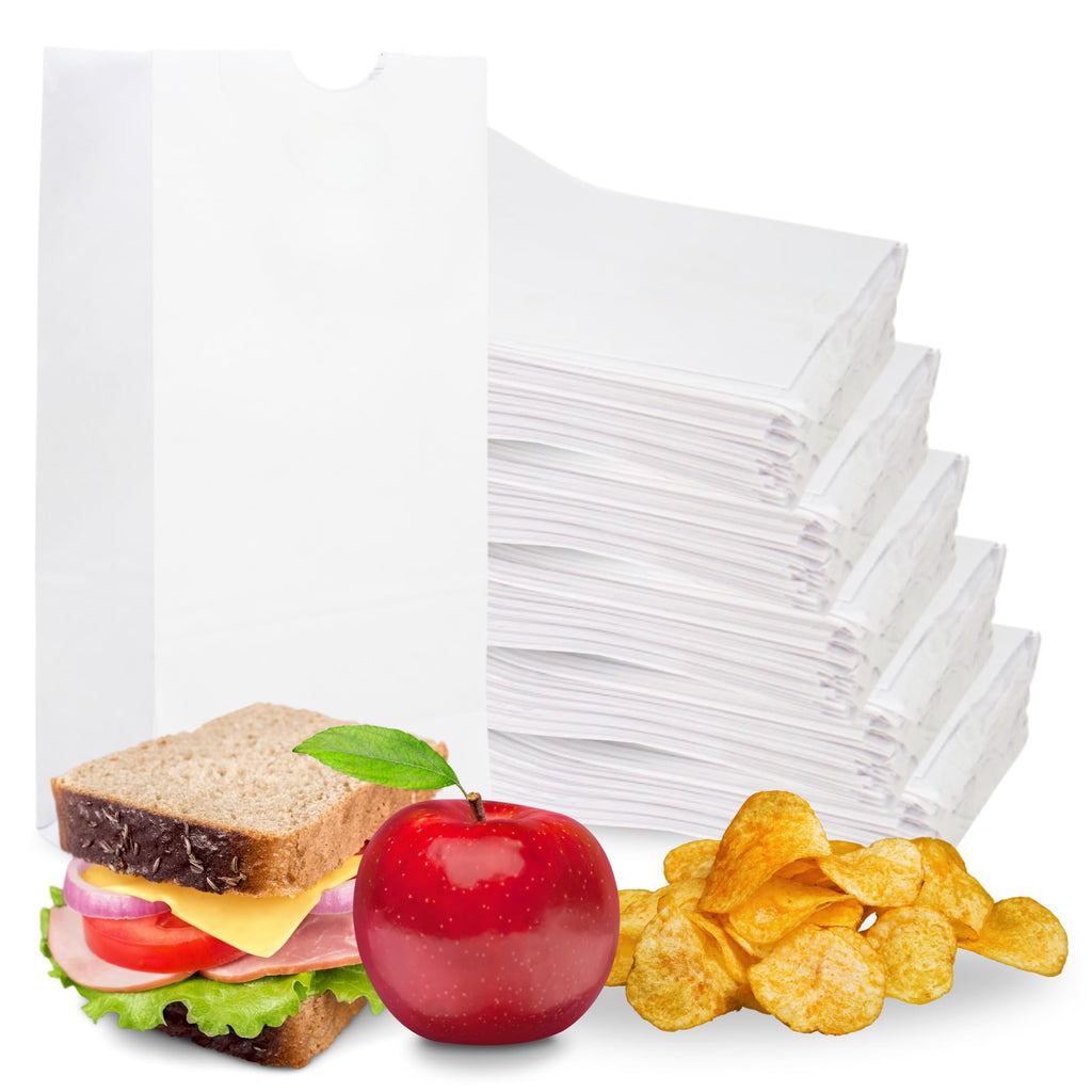 Duro 4# White Paper Bags 500-Count, White Sandwich Paper Bags, Candy, Snacks, Treats, Popcorn Bags & Bulk Disposable Lunch Sacks - 5.00 x3.12 x 9.75 Inches