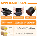 Ezprotekt 24 Pcs Extra Large Chair Leg Floor Protectors for Hardwood Floors, Felt Furniture Pads Covers, Floor Protectors for Chair, Round Bar Stool Leg Protectors Caps (XL Fit: 1.4"-1.65", Black)