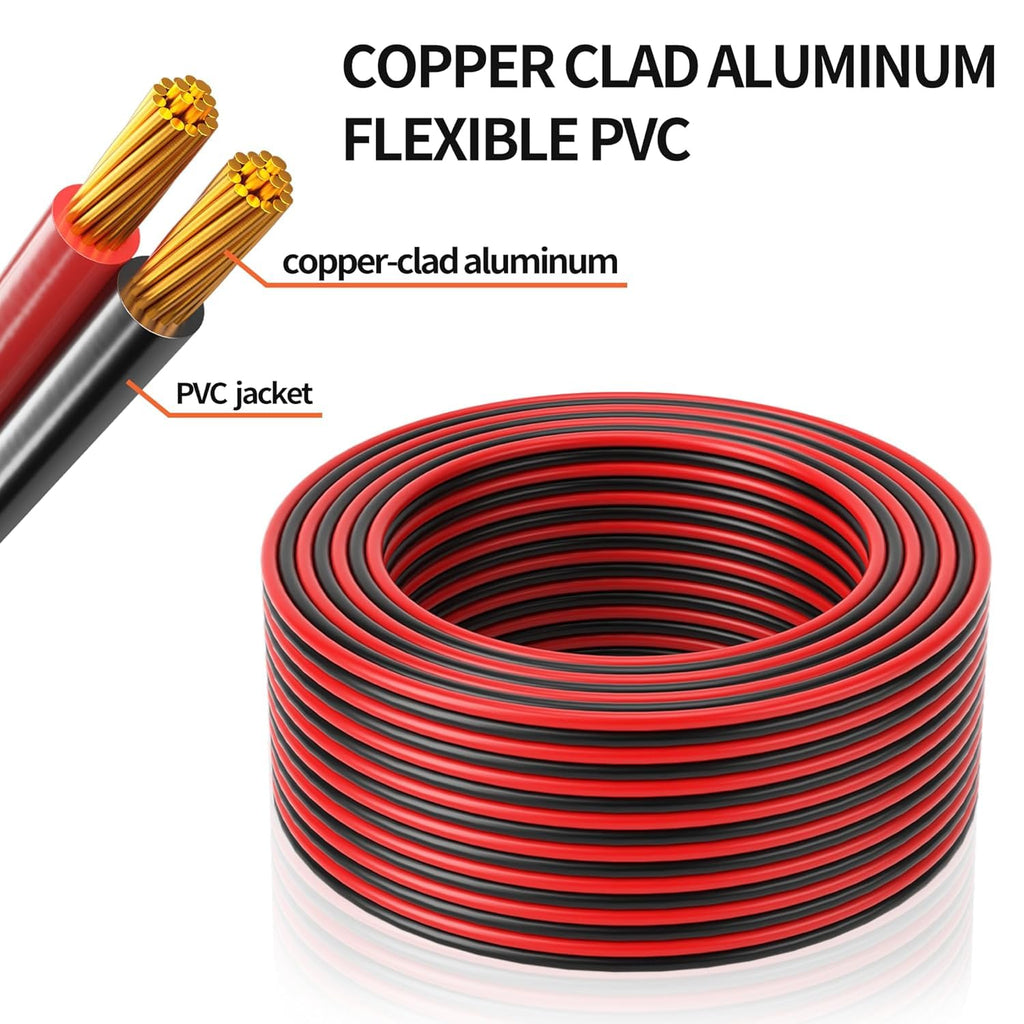10 Gauge Wire, 10AWG Automotive Electrical Wire 100FT 2 Conductor Red Black 12V/24V DC Cable LED Strips Extension Cord for Light RC Car Speaker Wire