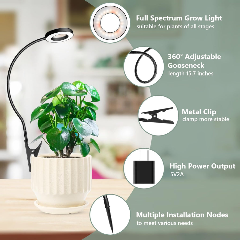 Xuligron Plant Lights for Indoor Growing, Clip on Full Spectrum Grow Lamp