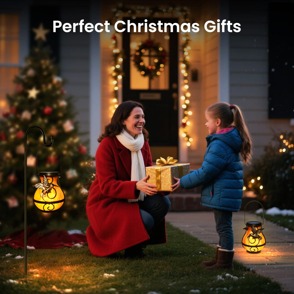 Solar Lanterns Outdoor Waterproof Hanging Hummingbird Flickering Flame