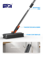 HelpX Floor Scrub Brush with Long Handle, 3 in 1 Multi-angle Swivel Right Angled Bristle Floor Scrubber Brush with Squeegee and Tweezer for Cleaning Tile Wall Deck Bathroom Patio Garage Kitchen (Grey)