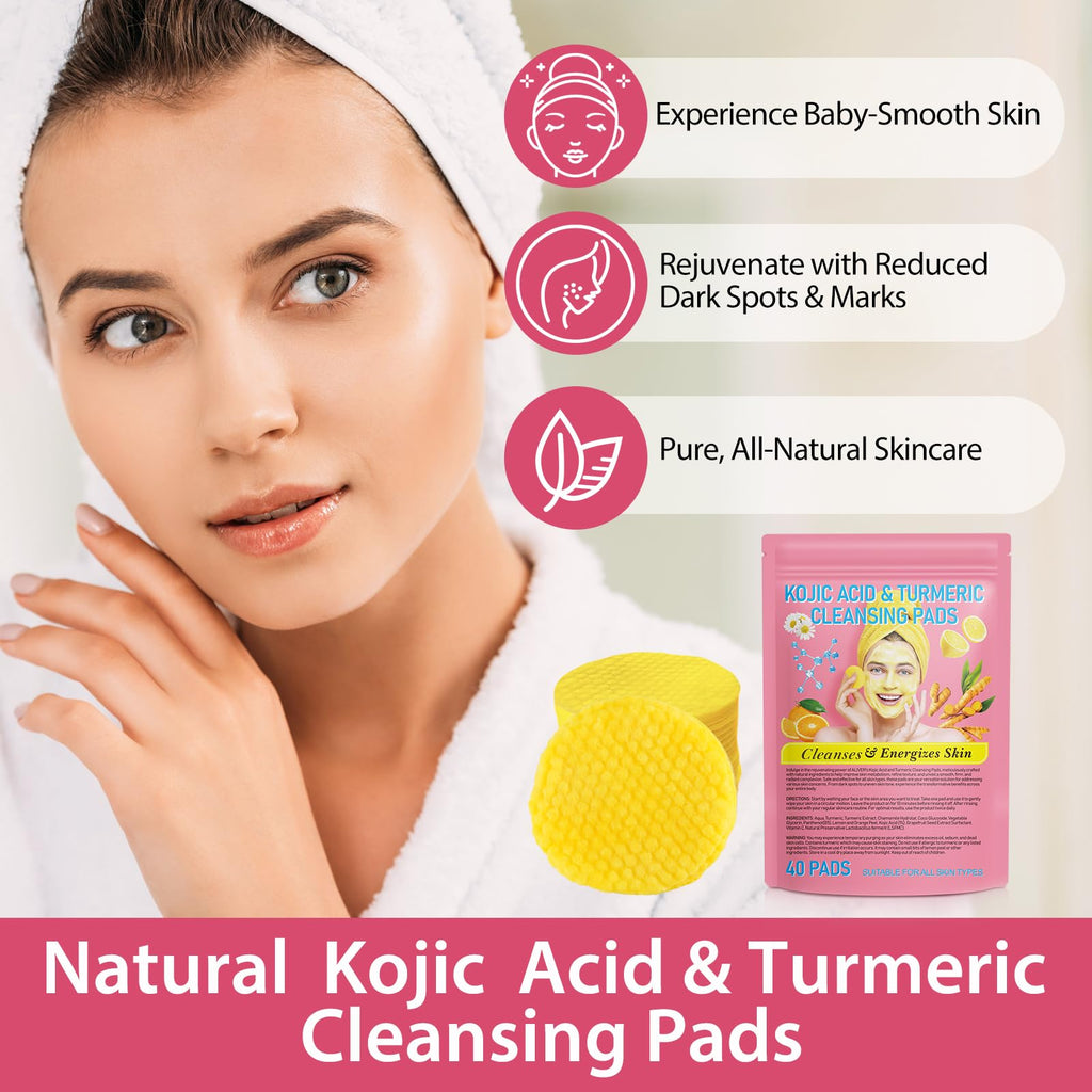 Turmeric Kojic Acid Cleansing Pads, Kojic Acid And Turmeric Cleansing Pads Helps Balance Skin Oil And Water, Remove Excess Keratin From The Body'S Skin, 40PCS