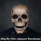 RRANYF Creepy Halloween Full Head Skull Mask with Movable Jaw, Adult Entire Head Realistic Latex Helmet, Scary Skeleton Headgear (Yellow Human Skull Costume Mask)