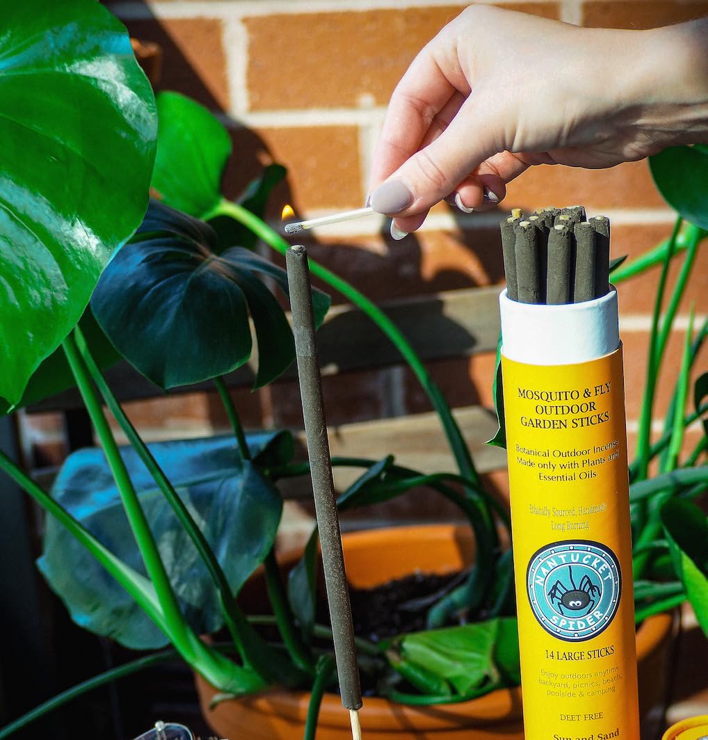 Nantucket Spider Mosquito Repellent Incense Sticks with Stone Holder, Sun & Sand Scent, Outdoor Use Only, 90+ Minute Burn Time, Essential Oil Blend