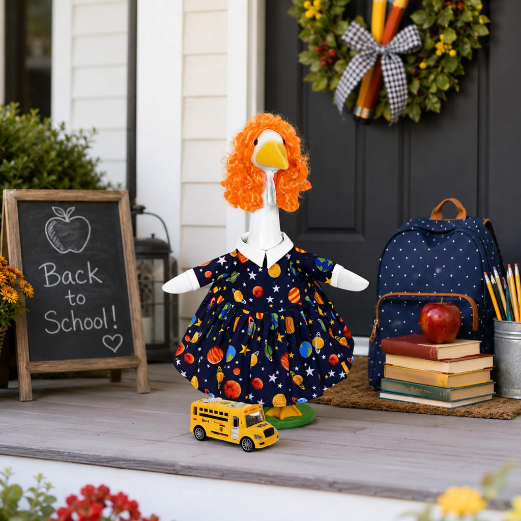 JcHrmers Back to School Porch Goose Outfits Teacher Goose Outfits Halloween Lawn Goose Clothes Fits 23" Cement Plastic Goose Statue for School Classroom Outdoor Garden Lawn Yard Patio Decor