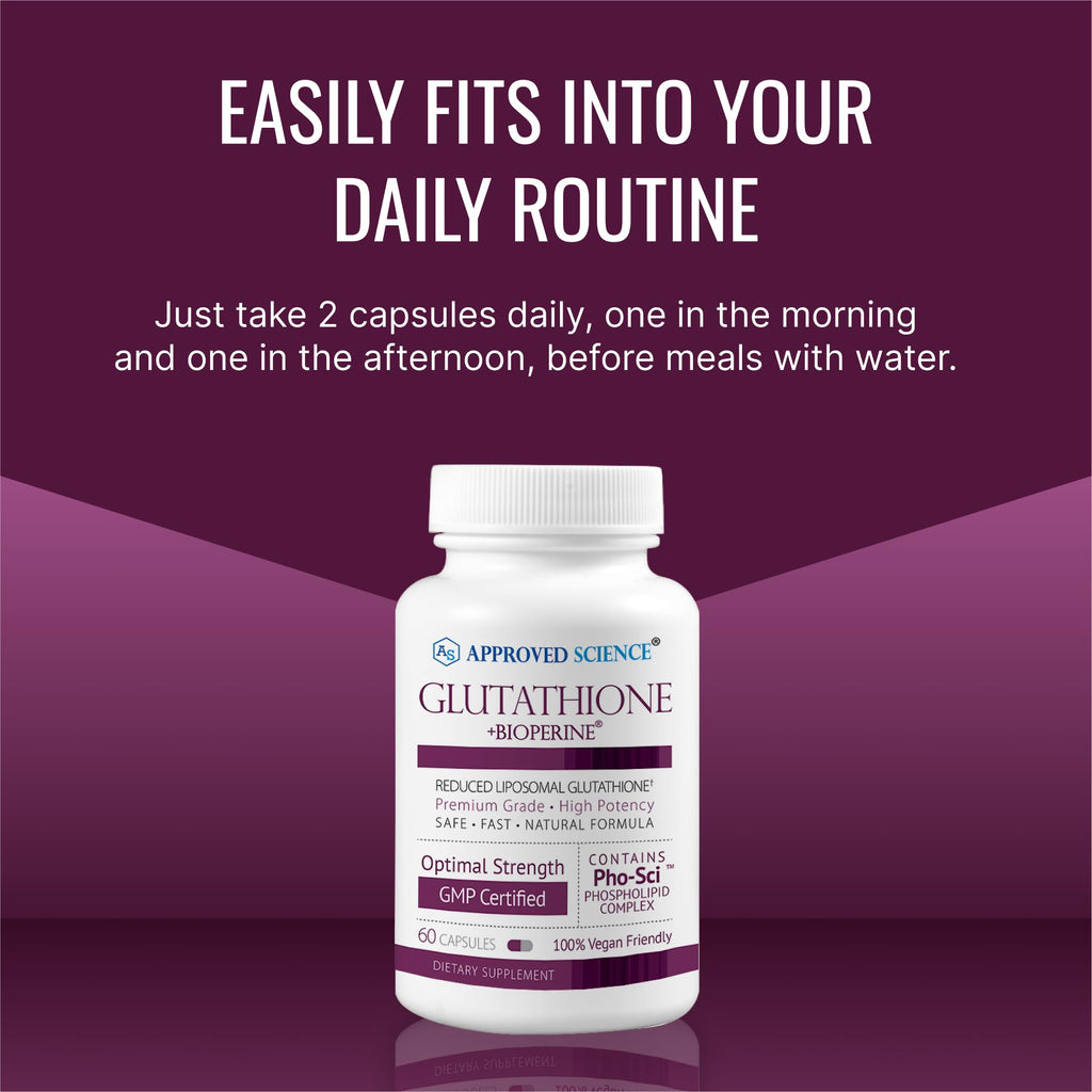 Approved Science® Glutathione - 500 mg - Phospholipid Complex, Vitamin C, Bioperine - Top Antioxidant to Help Neutralize Free Radical - Vegan Friendly - 60 Capsules per Bottle - 3 Bottles