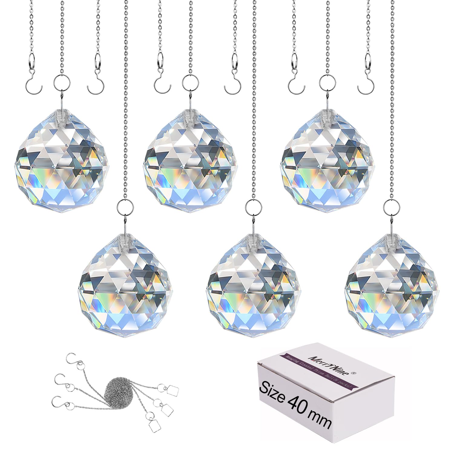MerryNine Clear Crystal Sun Catcher Suncatcher Prism Ball with Metal Chains