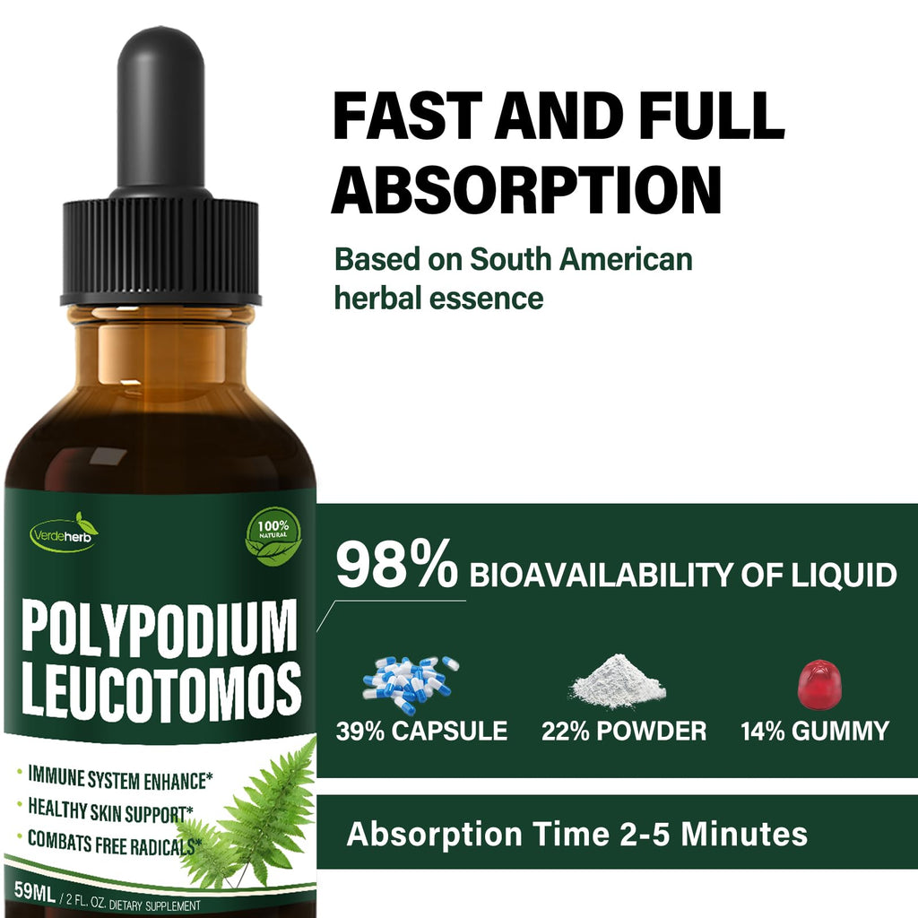 Verdeherb Polypodium leucotomos Immune Support Drops, Herbal Extract Immunity Boost Supplement for Skin Health. Calaguala para Proteger la Piel. 2oz